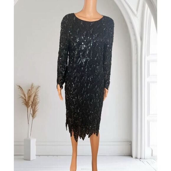 Vntg. Swee Lo black silk sequins dress - Picture 3 of 7